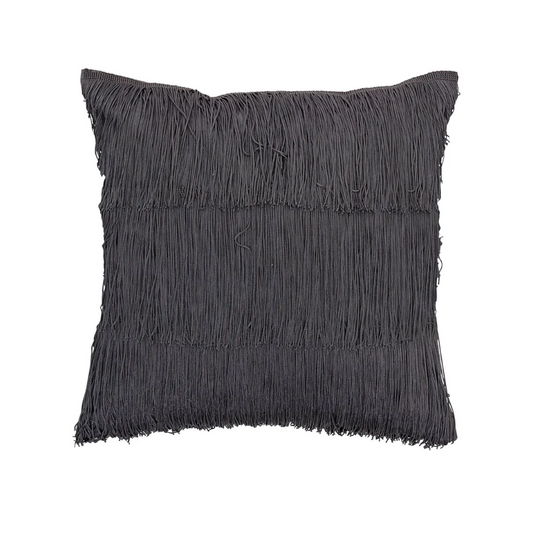 BLOOMINGVILLE Gray Cushion with Fringe
